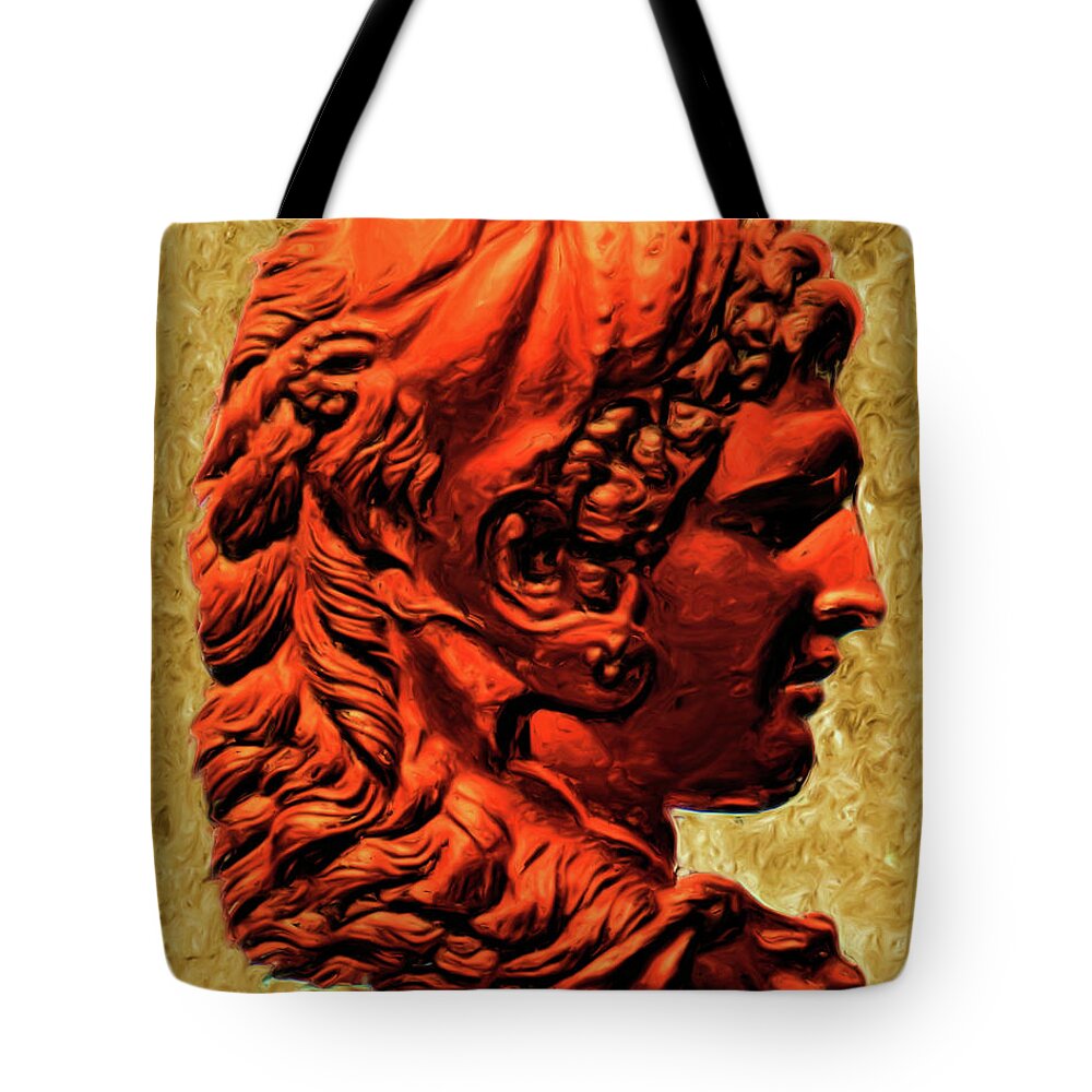 Troy Capeton Alexander The Great Profile Modern Macedonian European Culture General Victory Tote Bag featuring the painting Reverse Profile of Alexander by Troy Caperton