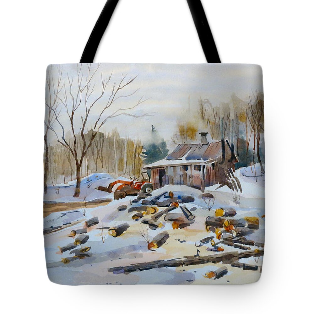 Winter Tote Bag featuring the painting Reynold's Sugar Shack by David Gilmore