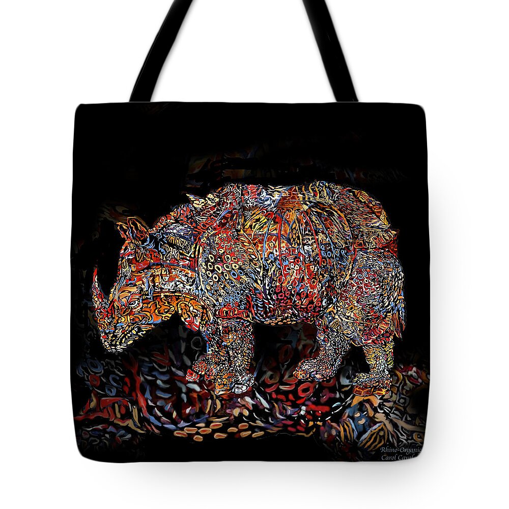 Rhino 1 Organica Tote Bag featuring the mixed media Rhino 1 Organica by Carol Cavalaris