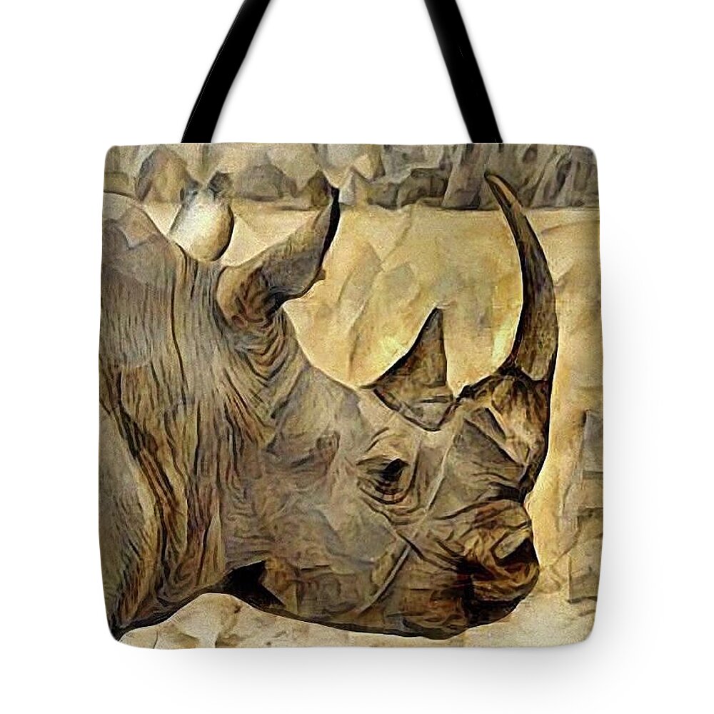Rhino Tote Bag featuring the photograph Rhino by Gini Moore