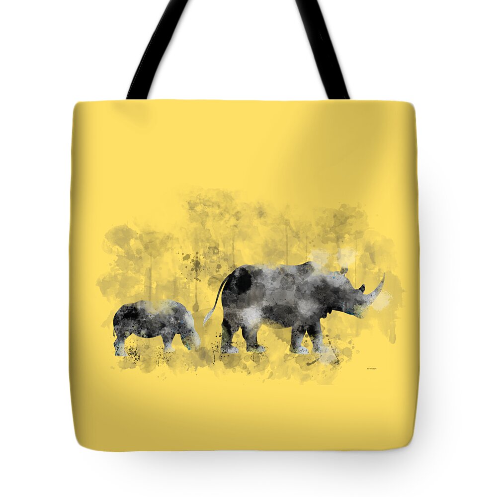 Rhinoceros And Baby Tote Bag featuring the digital art Rhinoceros and baby by Marlene Watson