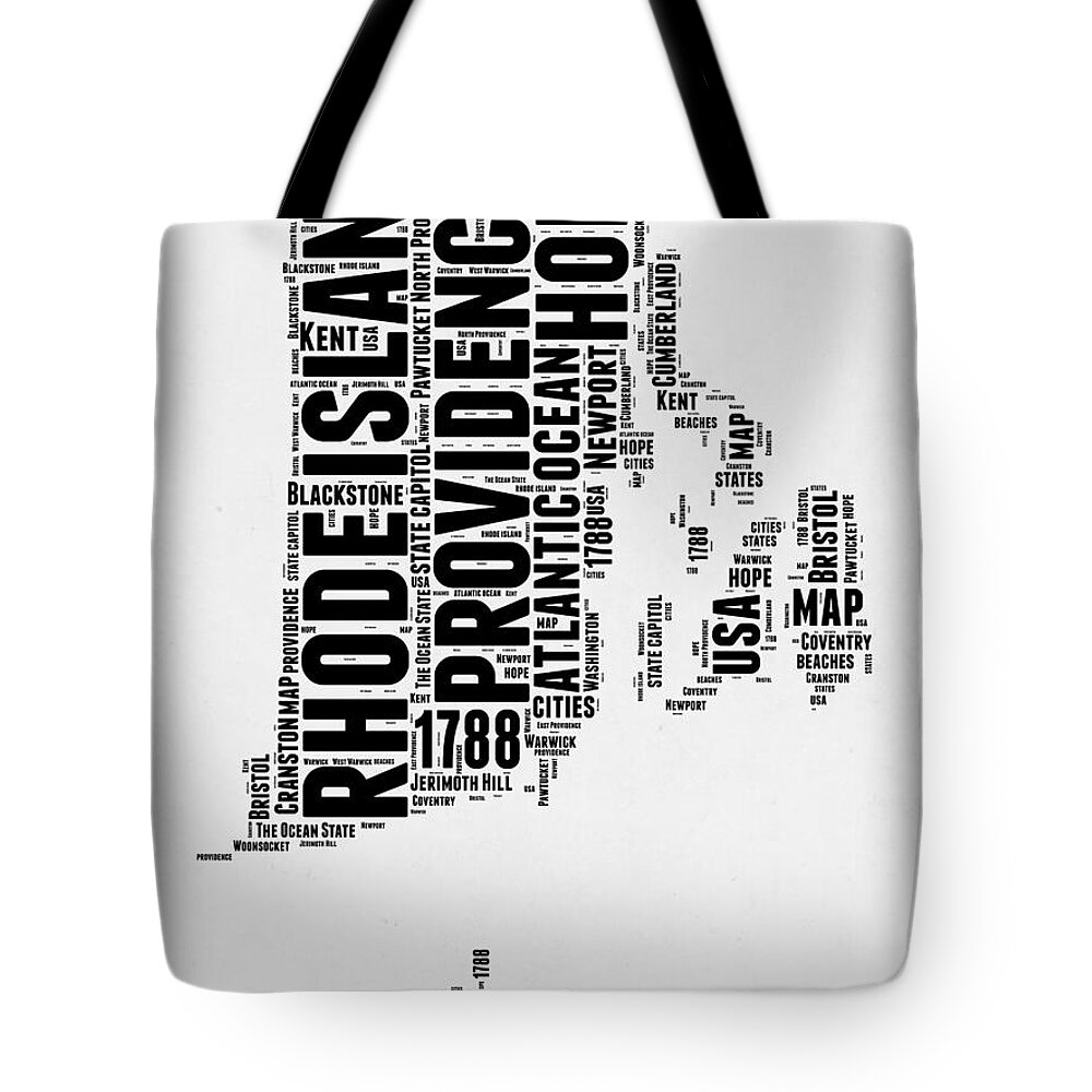 Rhode Island Tote Bag featuring the digital art Rhode Island Word Cloud 1 by Naxart Studio