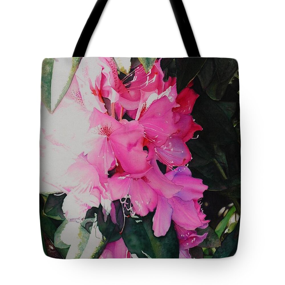  Tote Bag featuring the painting Rhodies by Barbara Pease