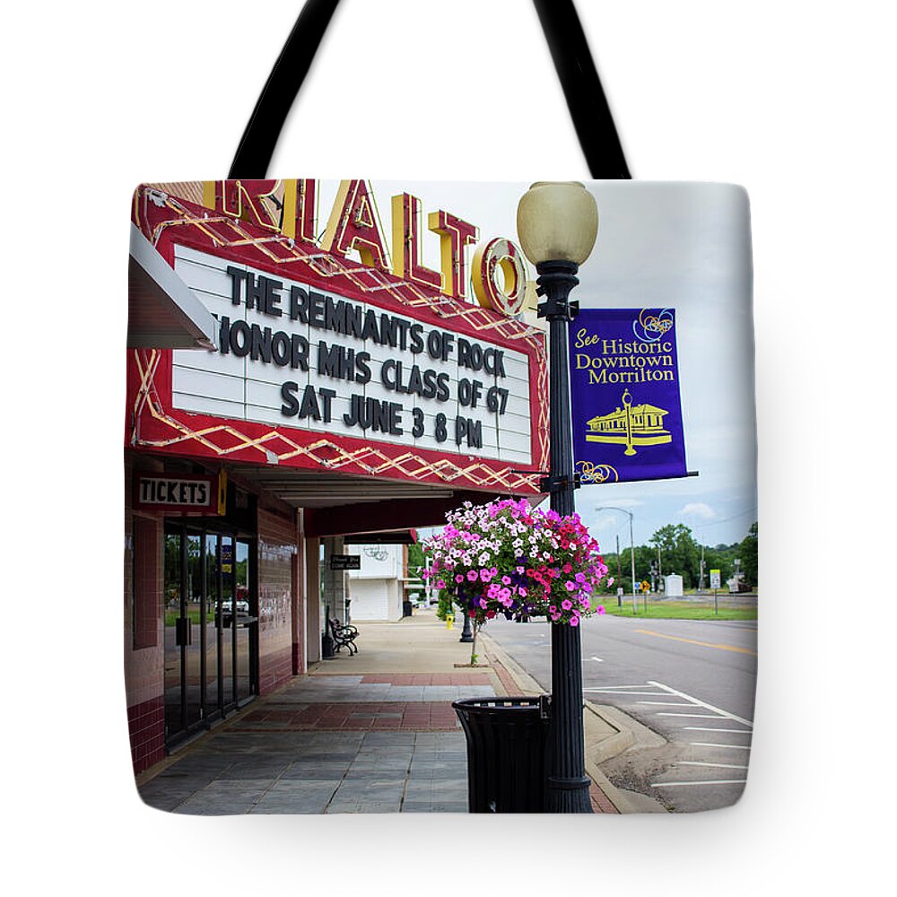Morrilton Tote Bag featuring the photograph Rialto Theatre by Tammy Chesney