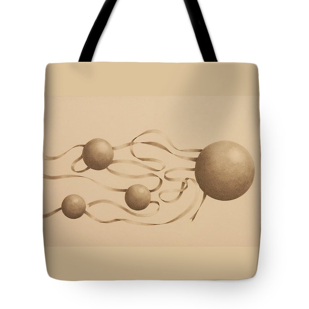 Sphere Tote Bag featuring the drawing Ribbons and Spheres by Michelle Miron-Rebbe
