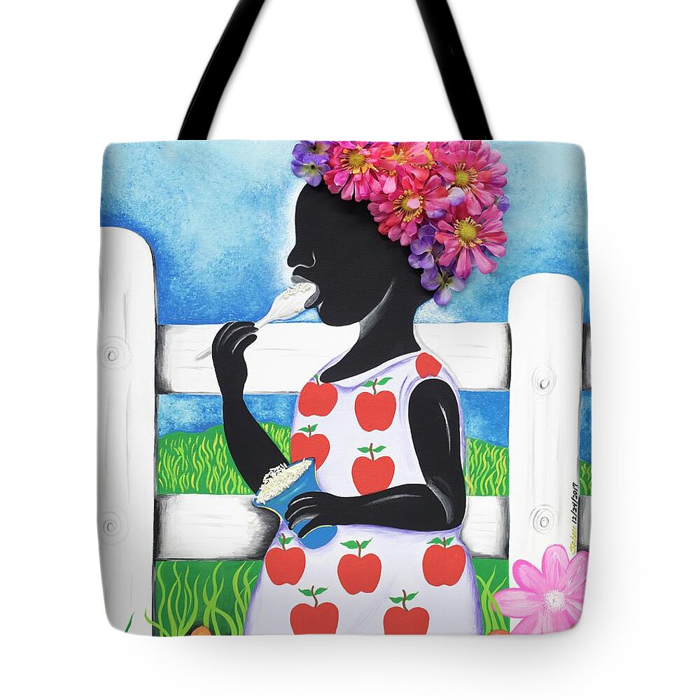 Sabree Tote Bag featuring the painting Rice Cream Girl by Patricia Sabreee