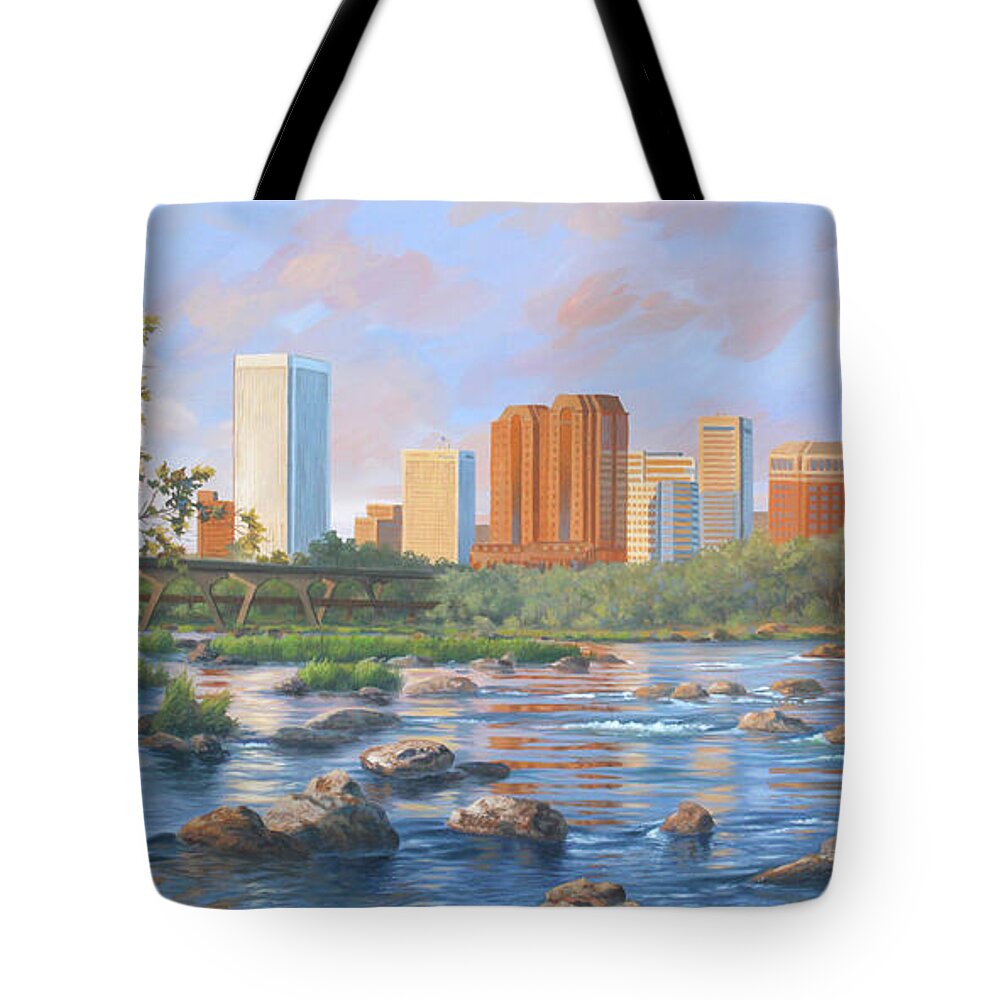 Guy Crittenden Tote Bag featuring the painting Richmond City Skyline by Guy Crittenden