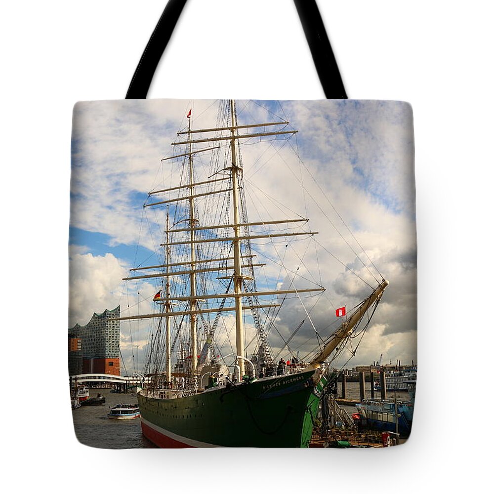  Attraction Tote Bag featuring the photograph Rickmer Rickmers A Three Masted Barque by Christiane Schulze Art And Photography