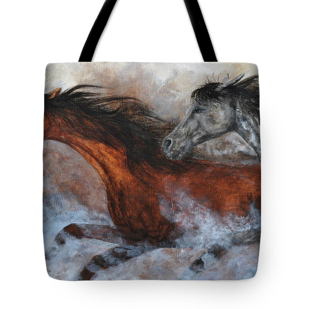 Kc Gallery Tote Bag featuring the painting Ride the Wind_close up by Katherine Caughey