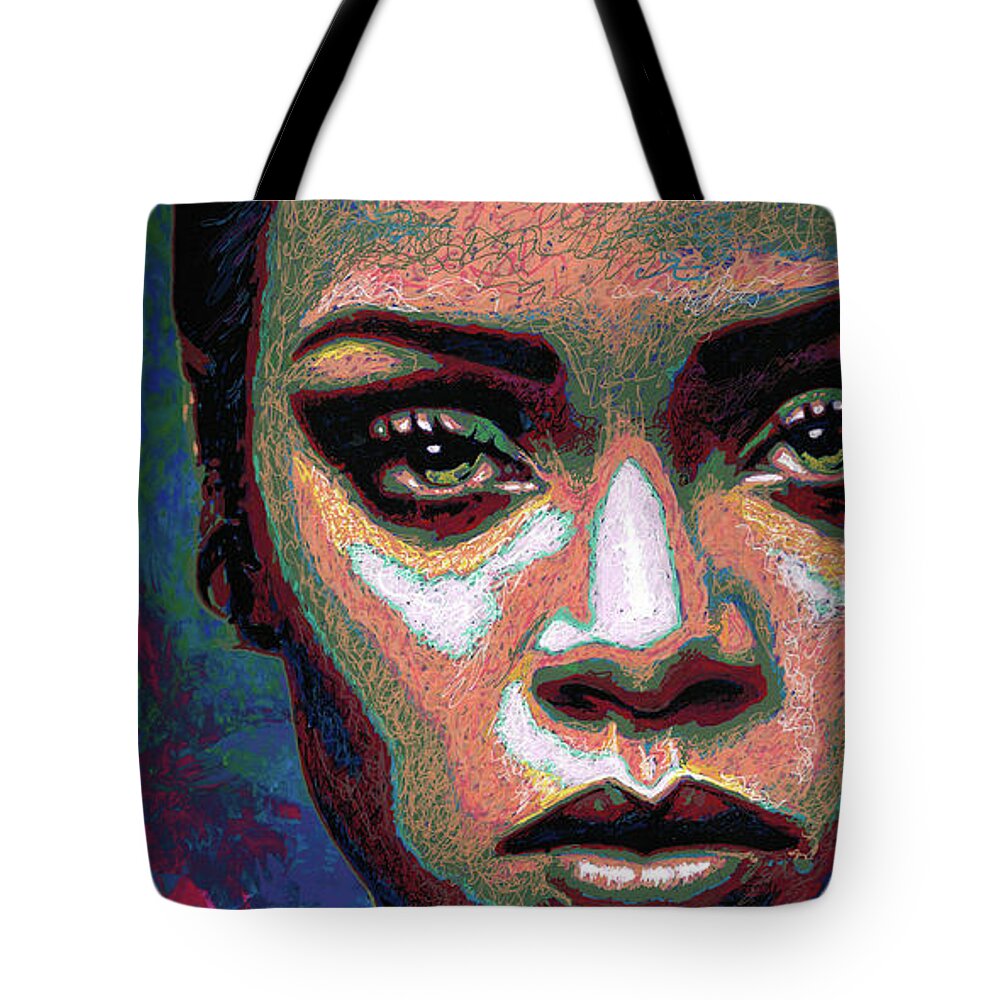 Robyn Rihanna Fenty Tote Bag featuring the painting Rihanna by Maria Arango