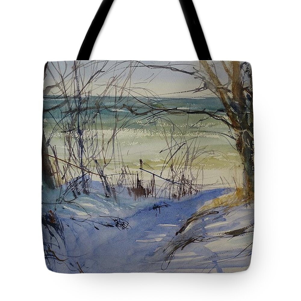 Michigan Tote Bag featuring the painting Riley Beach December by Sandra Strohschein
