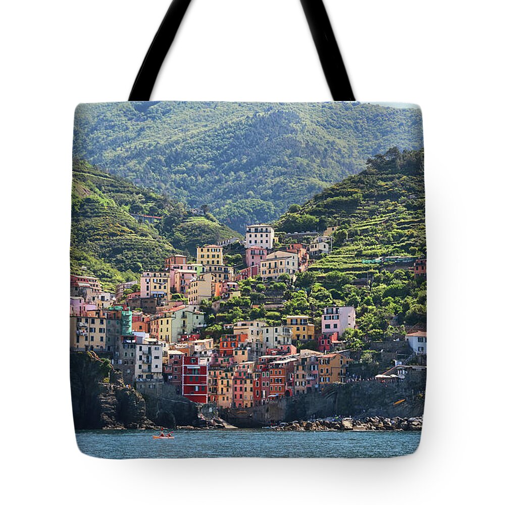 Cinque Terre Tote Bag featuring the photograph Riomaggiore 0576 crop by Jack Schultz
