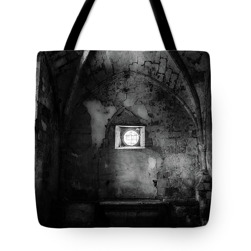 Burgos Tote Bag featuring the photograph Rioseco Abandoned Abbey Chapel BW by RicardMN Photography