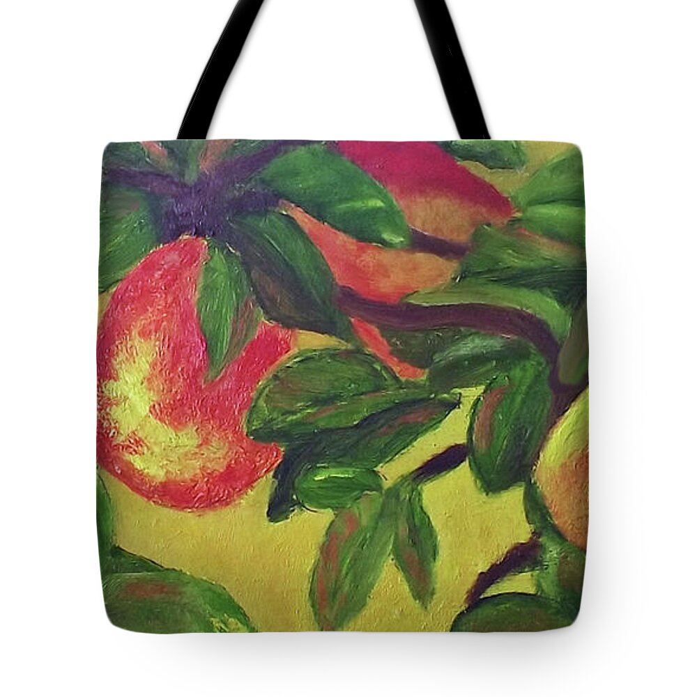 Ripe Pears Tote Bag featuring the painting Ripe Pears on the Tree by Margaret Harmon