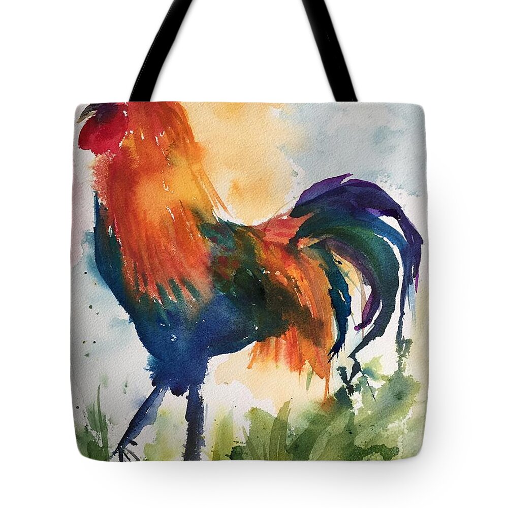 Rooster Tote Bag featuring the painting Rise And Shine by Bonny Butler