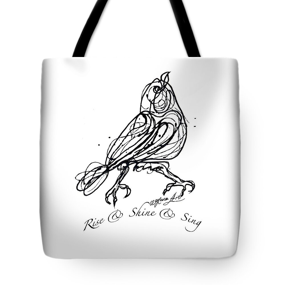  Hipster Tote Bag featuring the drawing Rise Shine Sing - Jackson Pollock Style Drawing by OLena Art by Lena Owens - OLena Art Vibrant Palette Knife and Graphic Design