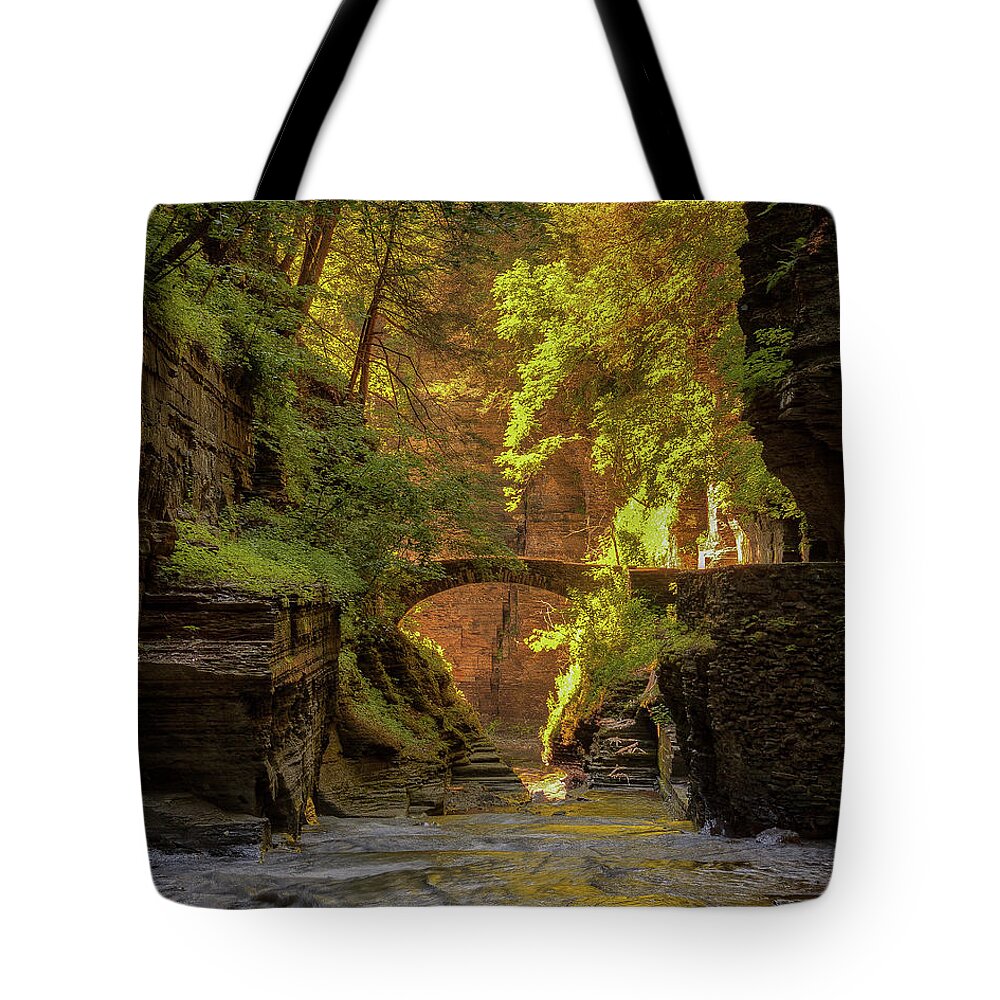 Gorge Tote Bag featuring the photograph Rivendell Bridge by Rod Best
