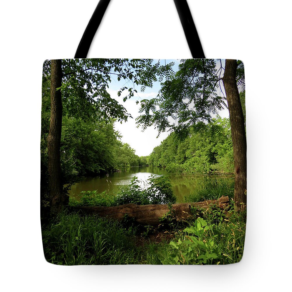  Tote Bag featuring the photograph River Bend Seating by Kimberly Mackowski