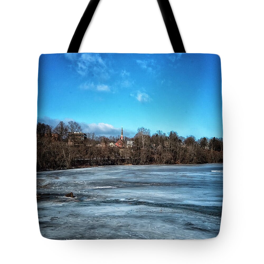 Whetstone Brook Tote Bag featuring the photograph River Ice by Tom Singleton