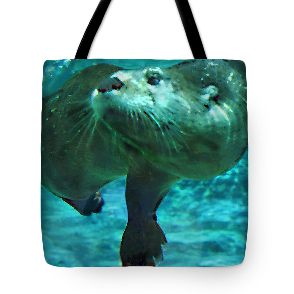 Animal Tote Bag featuring the photograph River Otter by Steve Karol
