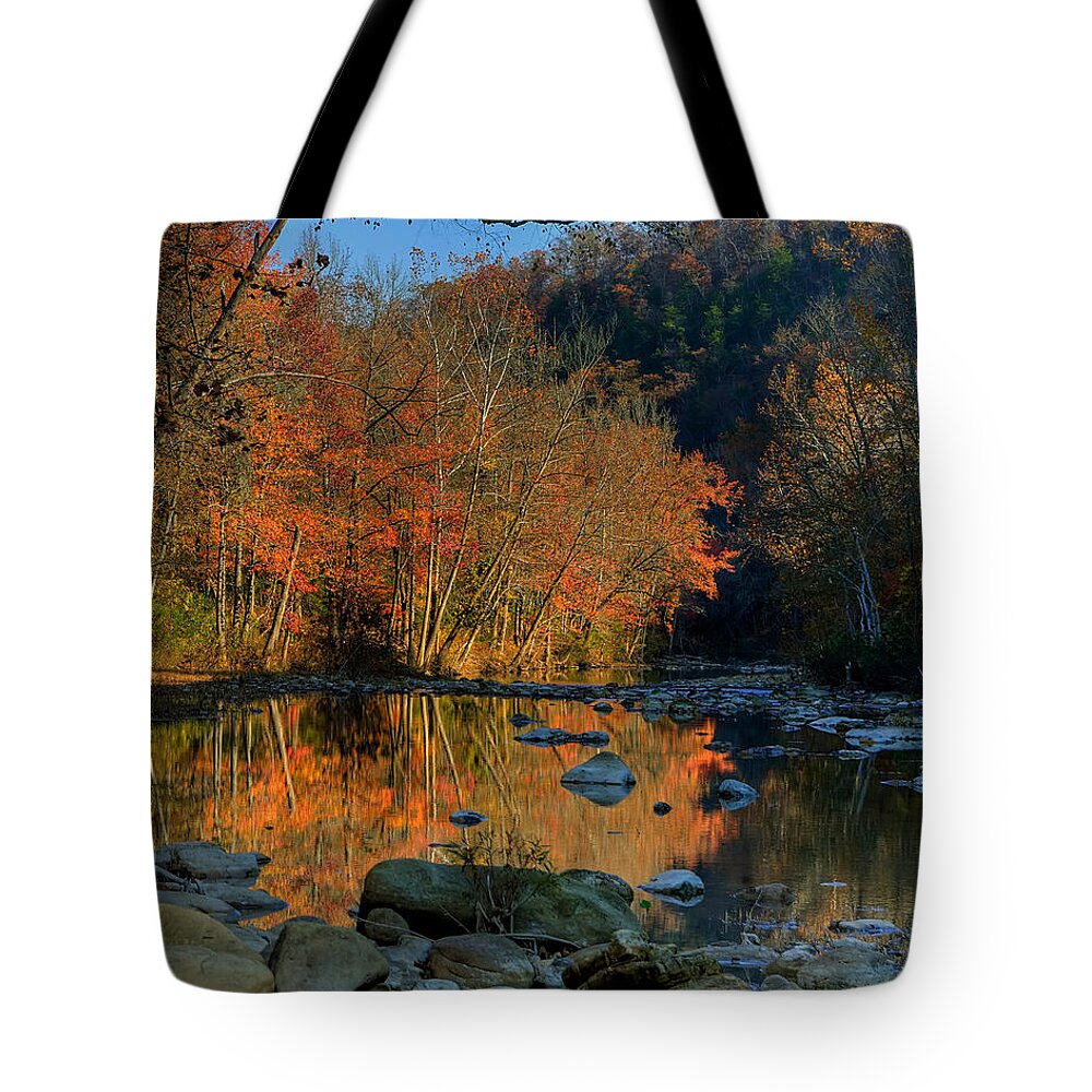 Ponca Tote Bag featuring the photograph River Reflection Buffalo National River at Ponca by Michael Dougherty