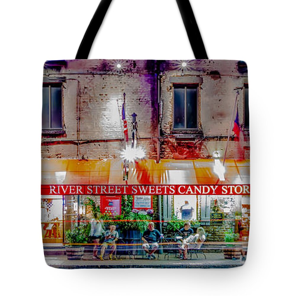 Savannah Tote Bag featuring the photograph River Street Sweets Candy Store Savannah Georgia  by Alex Grichenko