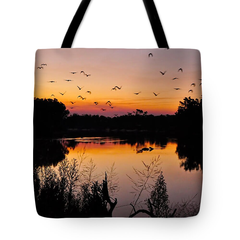 Photography Tote Bag featuring the photograph River sunset by Kaye Menner