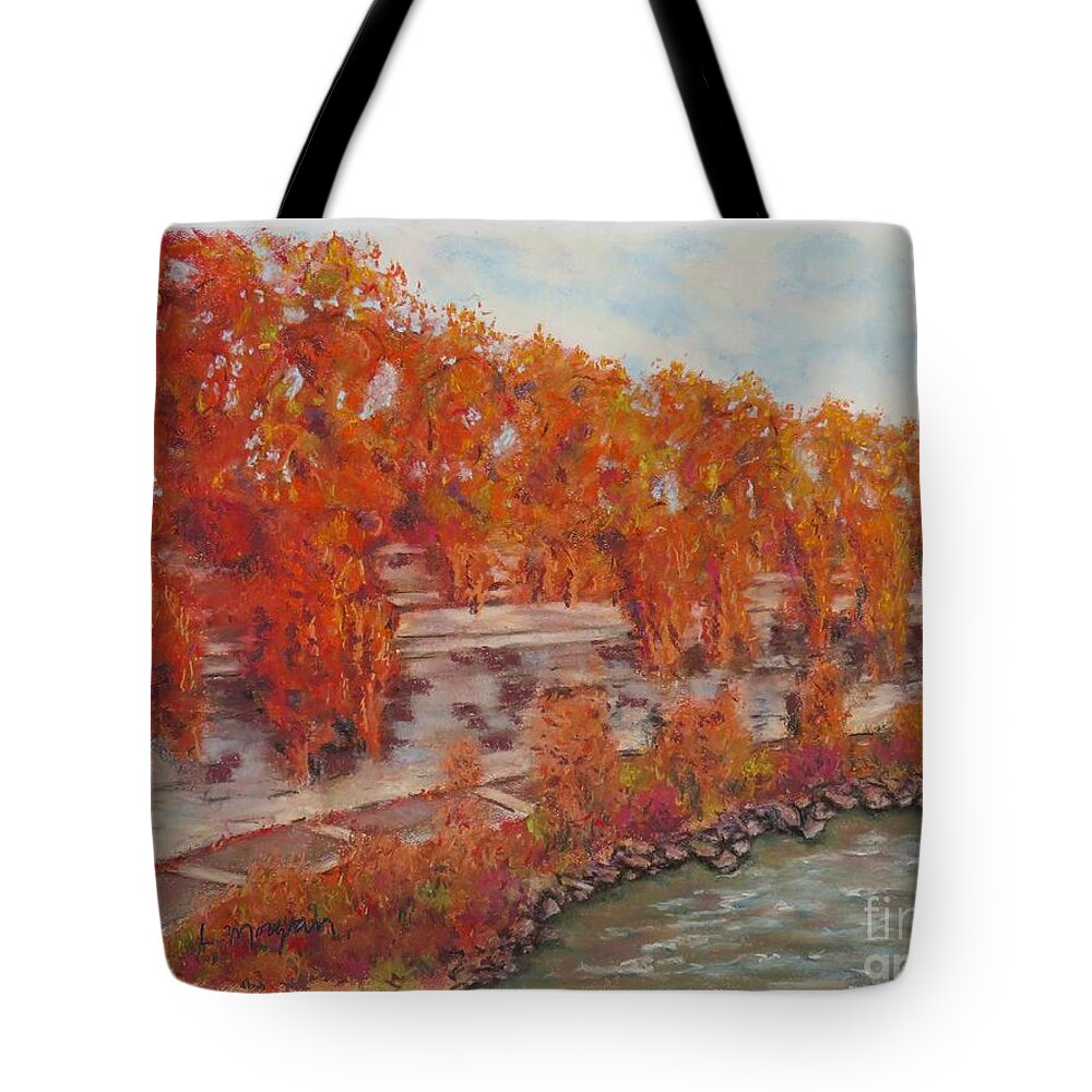 River Tote Bag featuring the pastel River Tiber in Fall by Laurie Morgan