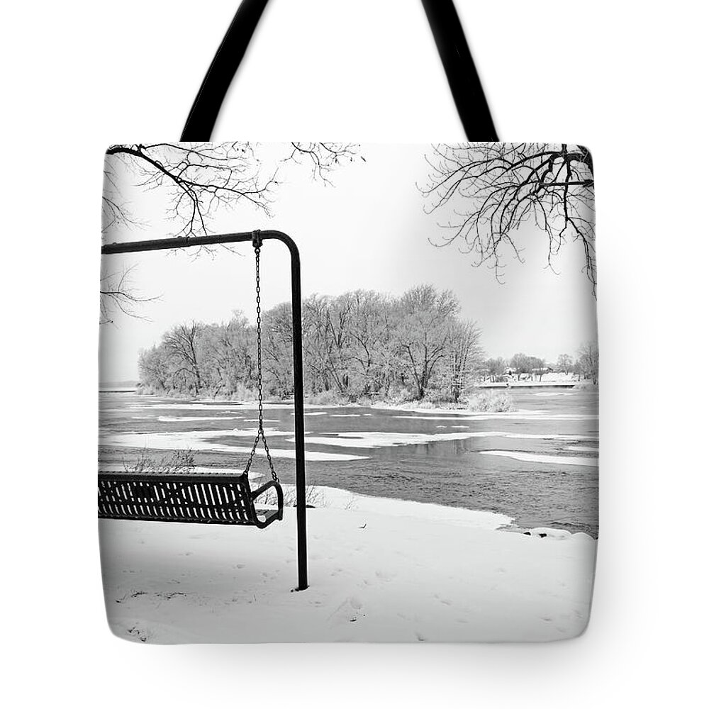 River View Tote Bag featuring the photograph River View in Winter 5303 by Jack Schultz