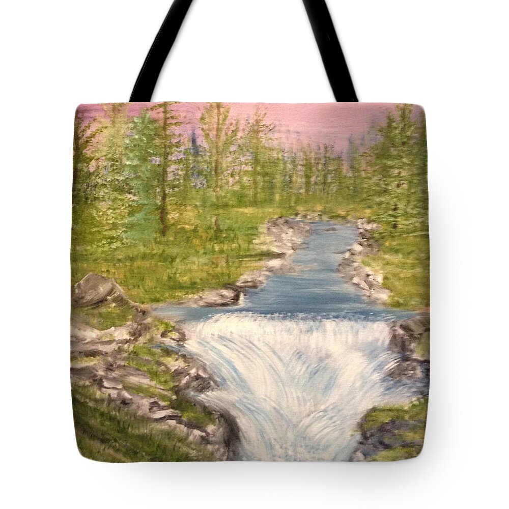 River Tote Bag featuring the painting River with Falls by Suzanne Surber