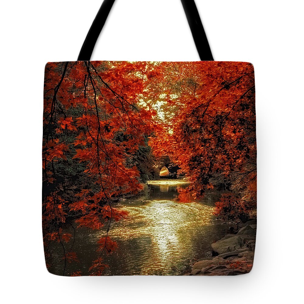 Autumn Tote Bag featuring the photograph Riverbank Red by Jessica Jenney