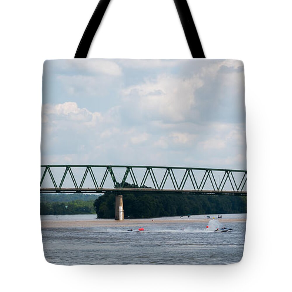Riverfront Roar Tote Bag featuring the photograph Riverfront Roar 2015 by Holden The Moment