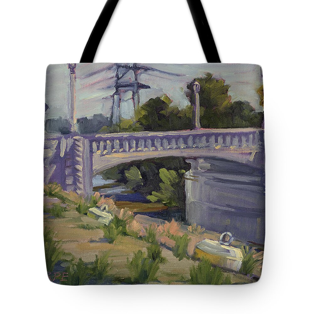 Bridge Tote Bag featuring the painting Riverside Drive Bridge by Jane Thorpe