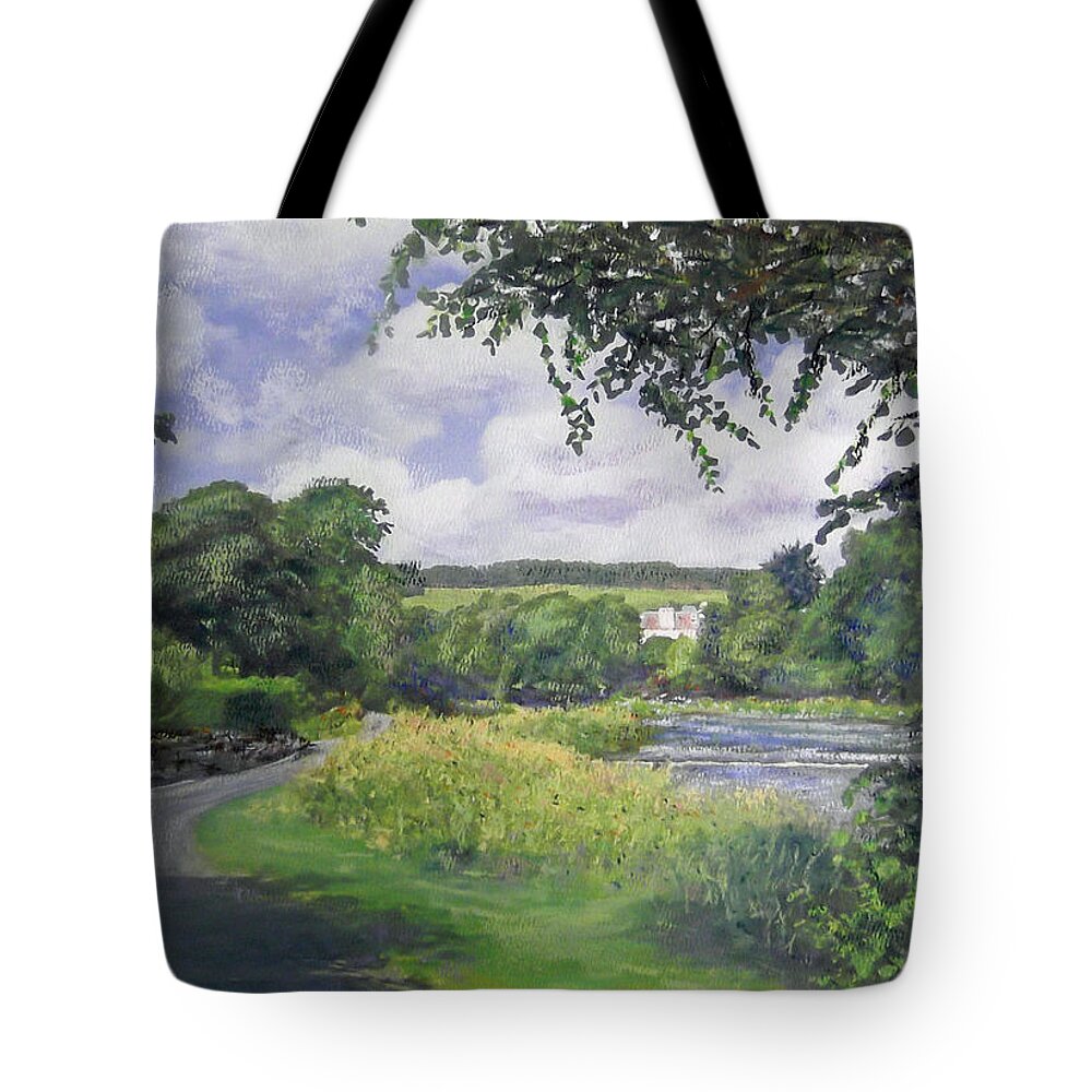 Landscape Tote Bag featuring the painting Riverside House and The Cauld by Richard James Digance