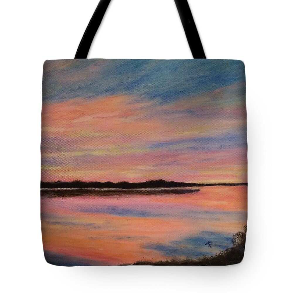 River Tote Bag featuring the painting Riverview by Paula Emery