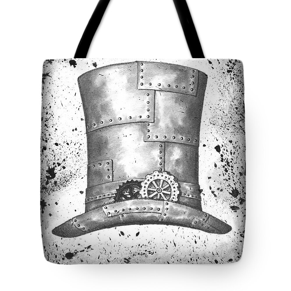 Ink Tote Bag featuring the drawing Riveting Top Hat by Adam Zebediah Joseph