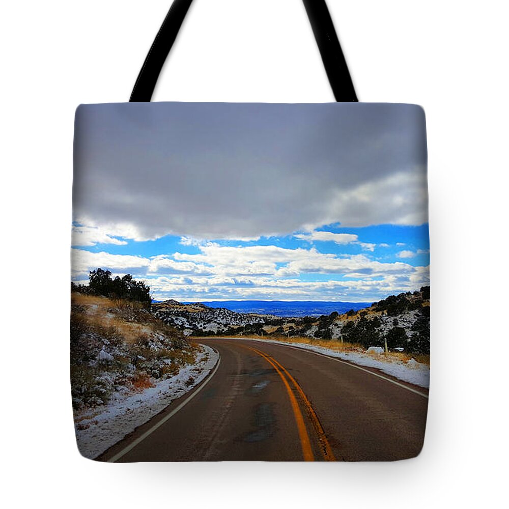 Southwest Landscape Tote Bag featuring the photograph Road to blue skys by Robert WK Clark