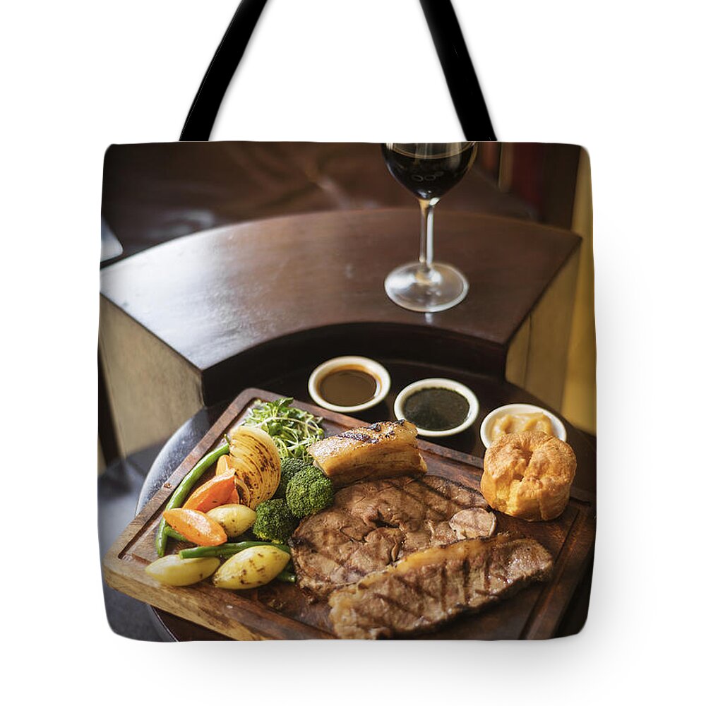 Beef Tote Bag featuring the photograph Roast Beef And Vegetables Classic British Meal by JM Travel Photography