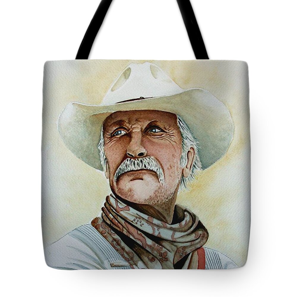 Cowboy Tote Bag featuring the painting Robert Duvall as Augustus McCrae in Lonesome Dove by Jimmy Smith