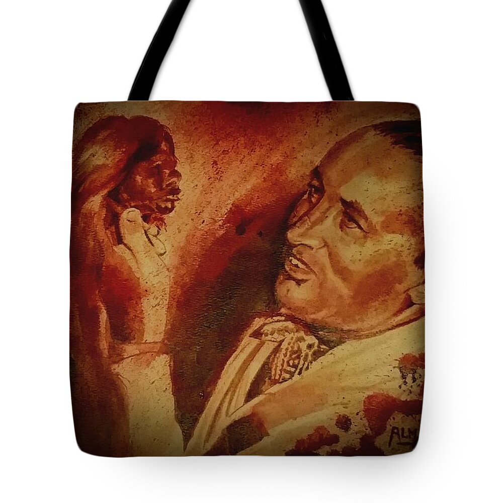 Ryan Almighty Tote Bag featuring the painting Robert Ripley gets a little head by Ryan Almighty