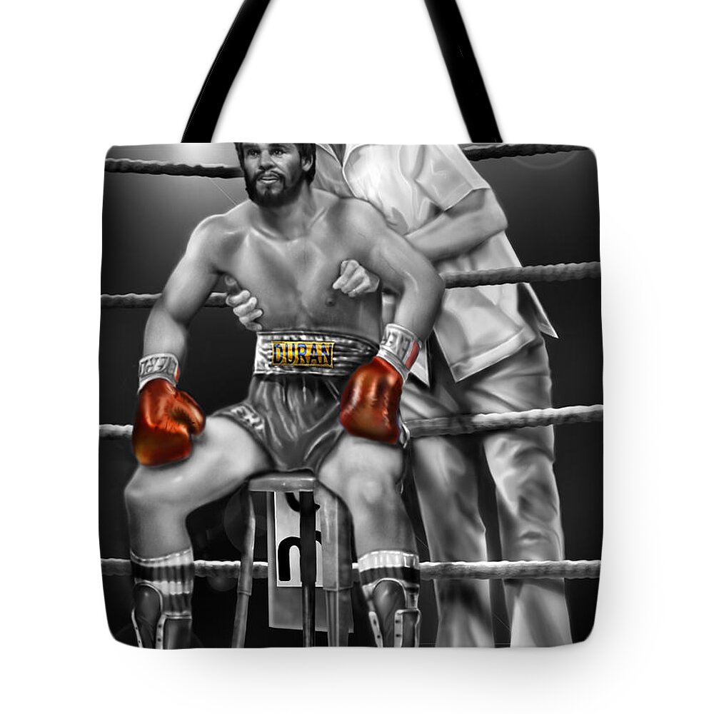 Roberto Duran Tote Bag featuring the painting Roberto Red Gloves of Gray by Reggie Duffie