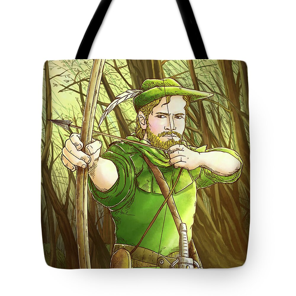 Robin Hood Tote Bag featuring the painting Robin Hood In Sherwood Forest by Reynold Jay