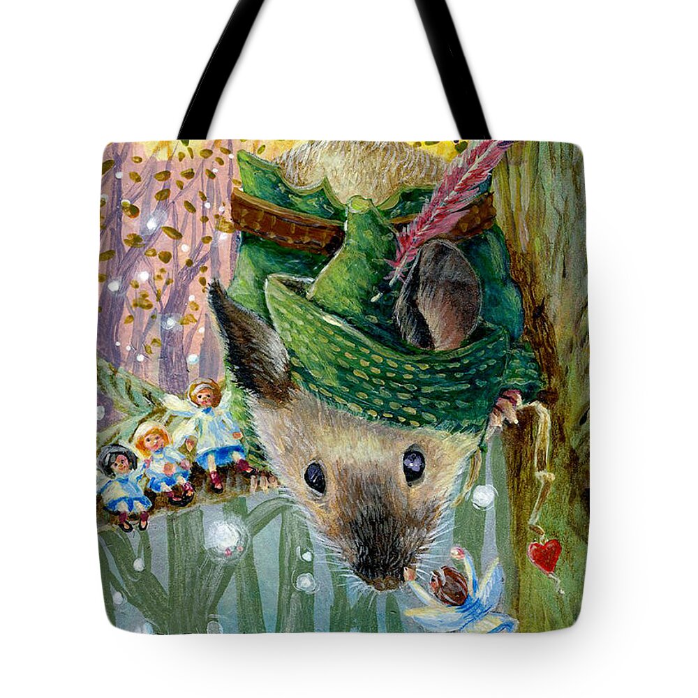 Mice Tote Bag featuring the painting Robin Mouse and the Forest Fairies by Jacquelin L Vanderwood Westerman
