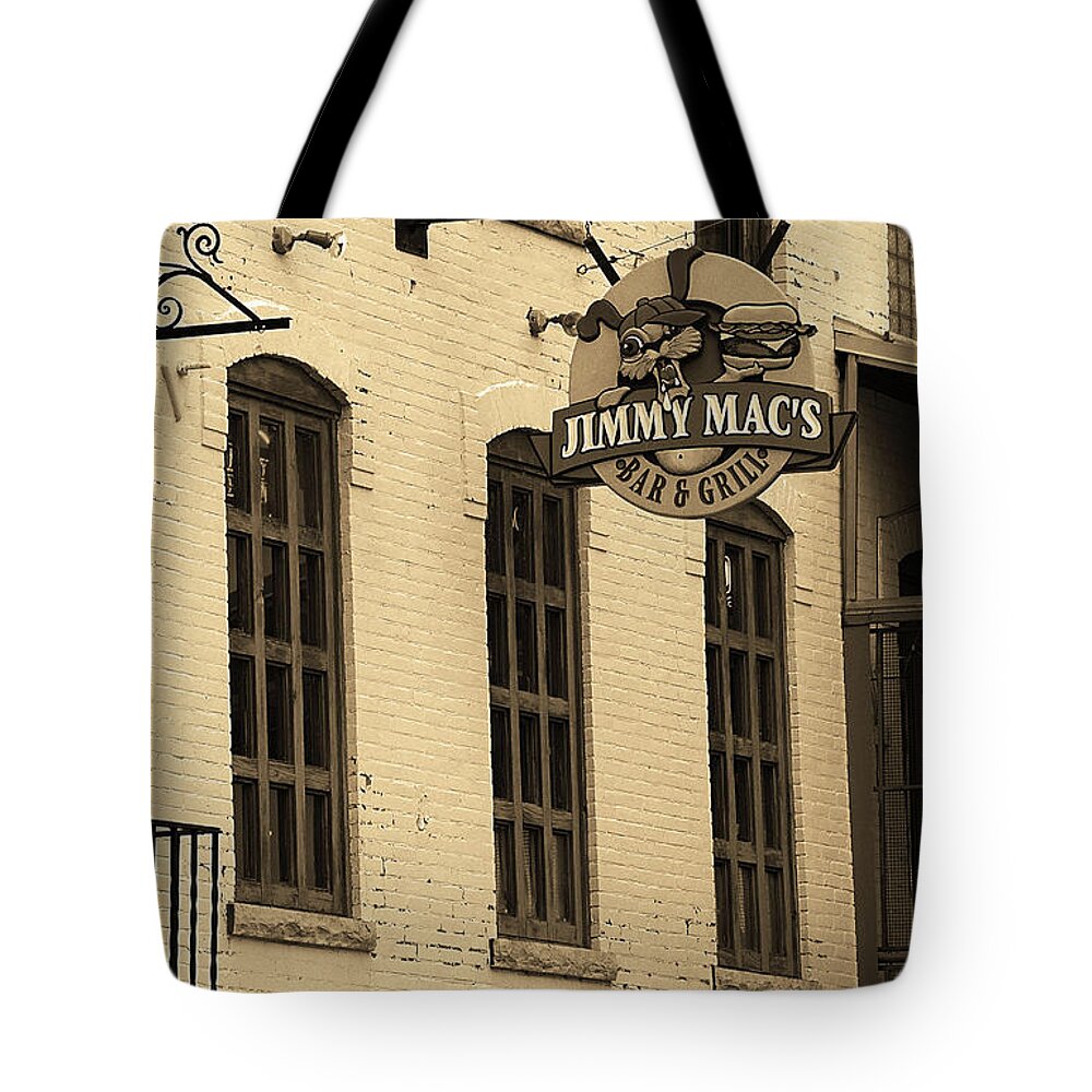 Alcohol Tote Bag featuring the photograph Rochester, New York - Jimmy Mac's Bar 3 Sepia by Frank Romeo