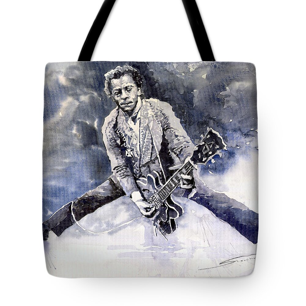 Watercolour Tote Bag featuring the painting Rock and Roll Music Chuk Berry by Yuriy Shevchuk