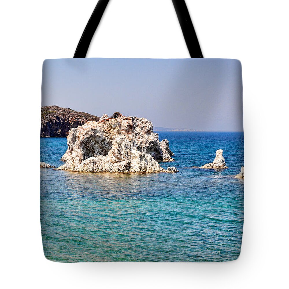 Kimolos Tote Bag featuring the photograph Rock formations in Kimolos - Greece by Constantinos Iliopoulos