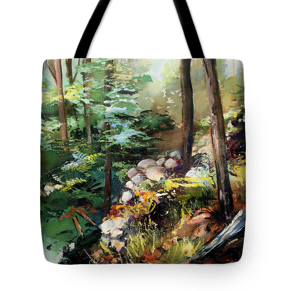 Trees Tote Bag featuring the painting Rock Garden by Shirley Peters