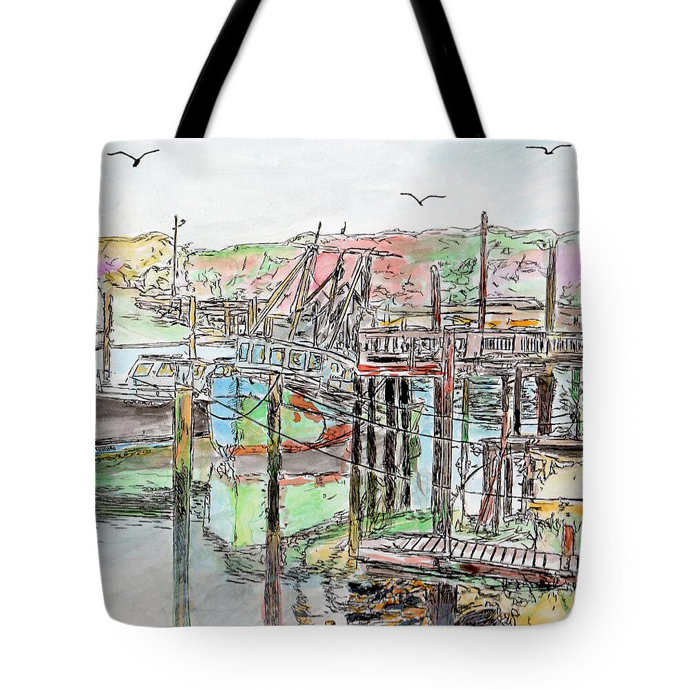 Rock Tote Bag featuring the drawing Rock Harbor, Cape Cod, Massachusetts by Michele A Loftus