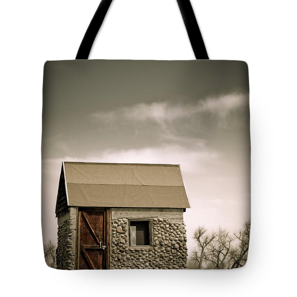 Rock Tote Bag featuring the photograph Rock Shed by Marilyn Hunt