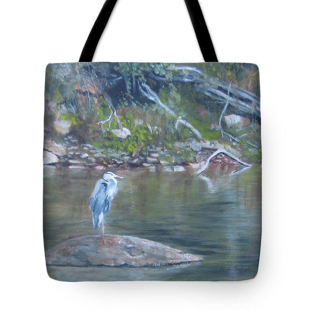 Blue Heron Tote Bag featuring the painting Rock Star by Paula Pagliughi